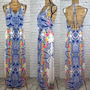 Gianni Bini Floral Print Open Strappy Back Maxi
